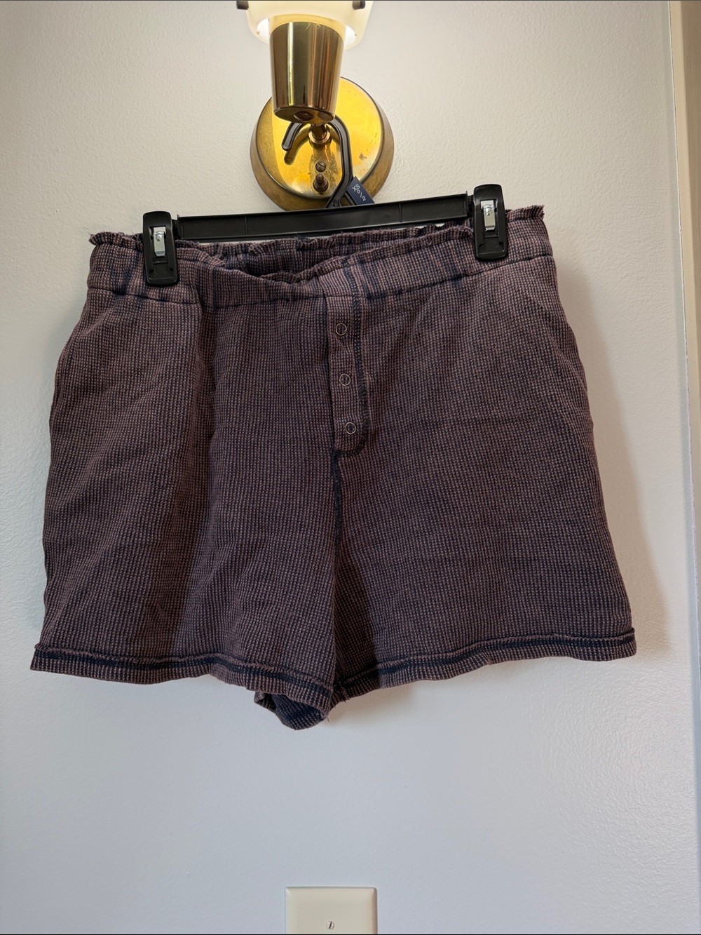 Hem & Thread Waffle Knit Athletic Shorts in Charcoal Blue